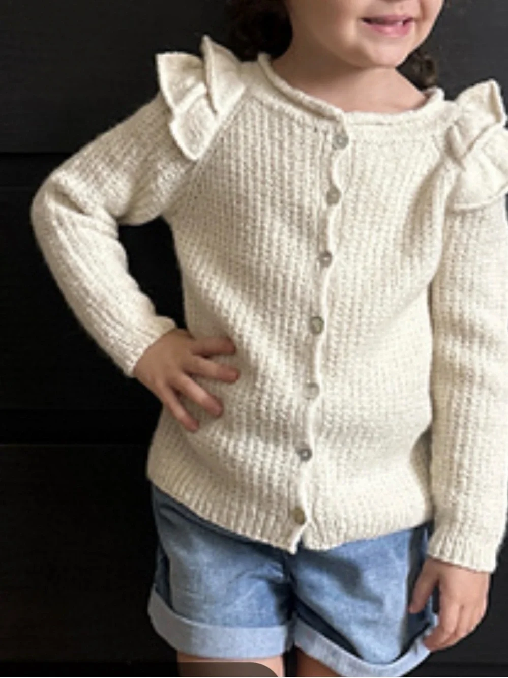 NWT GAP Cream Ruffle Shoulder Knit button down Cardigan Sz 18-24m